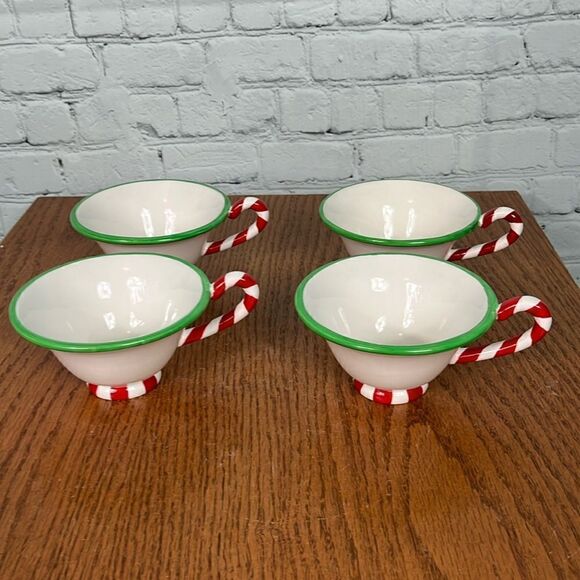 Vintage Dept 56 Candy Cane Tea Cup Set of 4 New without box Christmas Holiday - Picture 1 of 5